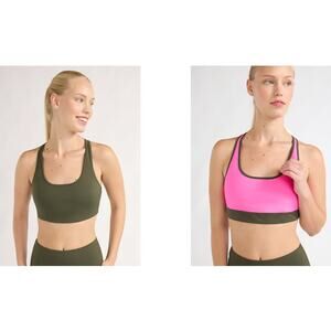 Love & Sports Army Green Neon Pink Reversible Core Sports Bra Women's Size XL